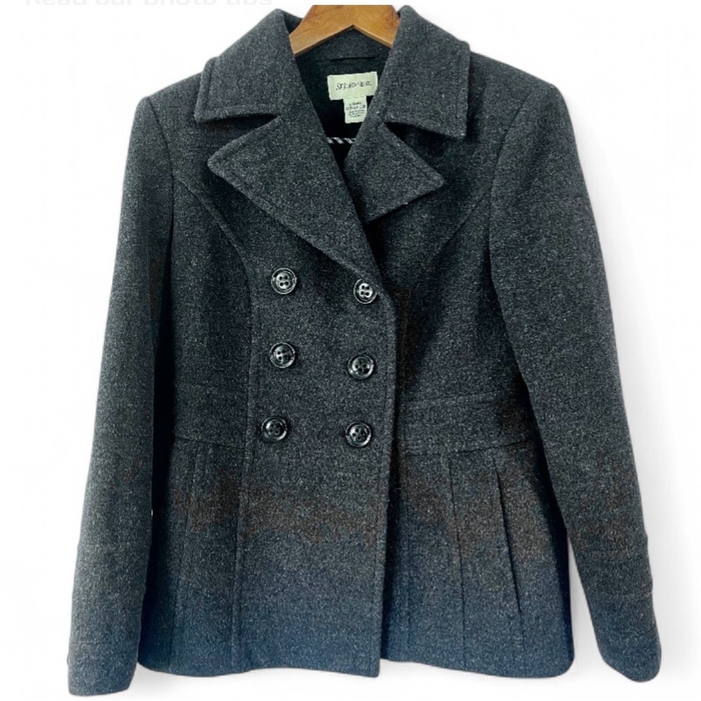 St. John’s Bay Wool Cashmere Peacoat XS Charcoal Gray Double Breasted Jacket EUC